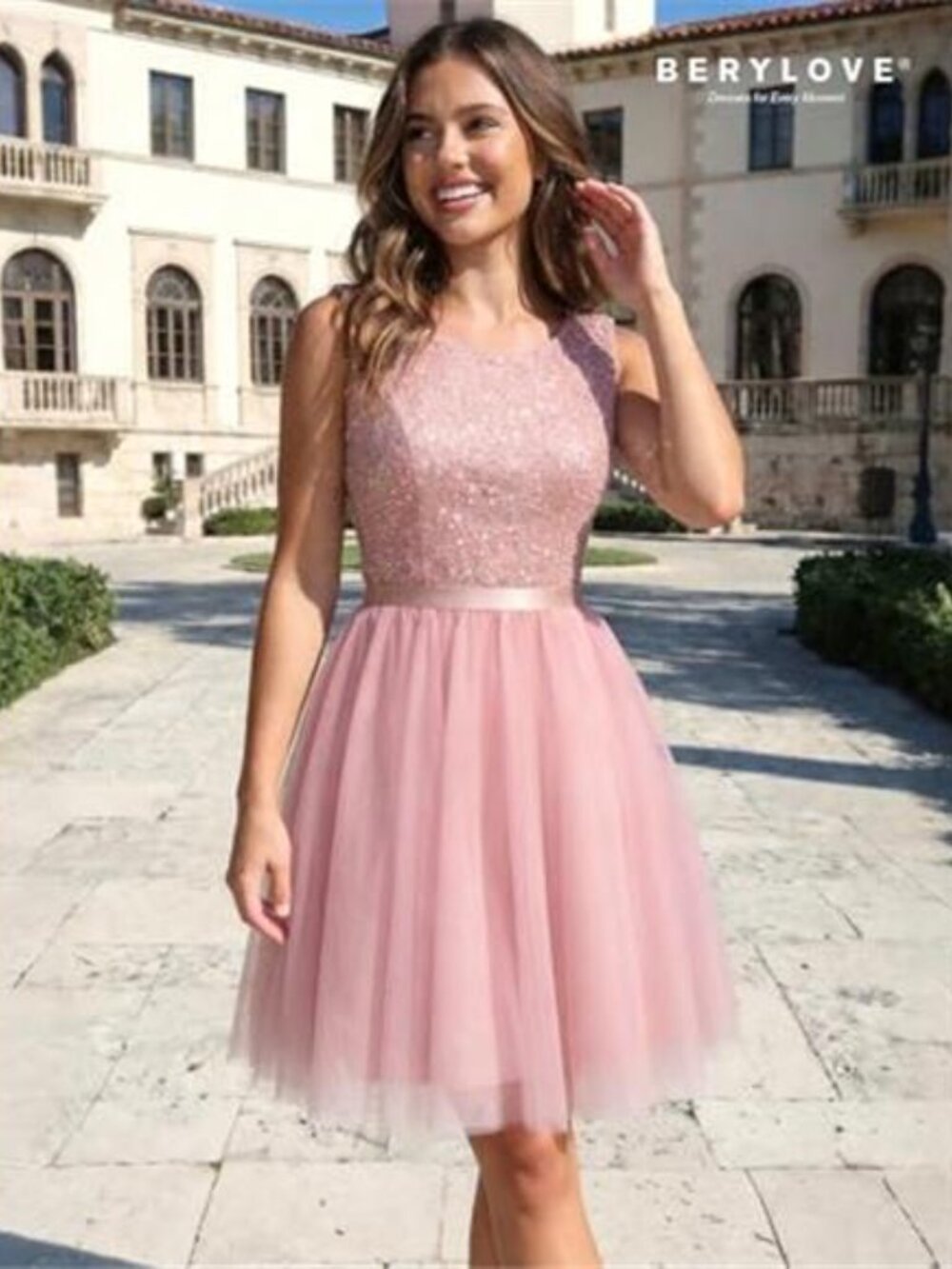 Sequin Dress Vintage A Line Wedding Formal Swing Tulle Dress Tulle Sequin Blush - Picture 5 of 6